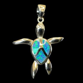 Blue Opal Pendant Turtle Spirit Silver Jewelry Product Shot - Isolated View - Lefkara Silver