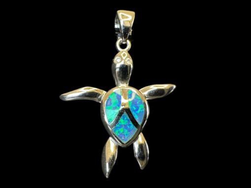 Blue Opal Pendant Turtle Spirit Silver Jewelry Product Shot - Isolated View - Lefkara Silver