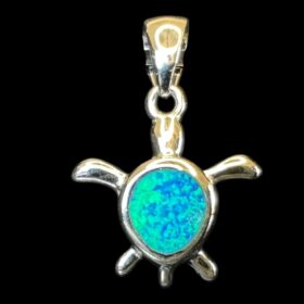 Blue Opal Pendant Turtle Tale Silver Jewelry Product Shot - Isolated View - Lefkara Silver