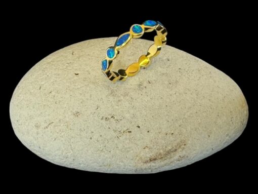 Blue Opal Ring Birthstone Gold Plated Jewelry Display Shot - Prop Shot - Lefkara Silver