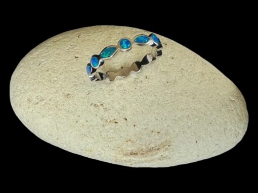 Blue Opal Ring Birthstone Silver Jewelry Display Shot - Prop Shot - Lefkara Silver