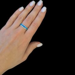 Blue Opal Ring Blue Horizon Silver Jewelry Wear Shot - Model Shot - Lefkara Silver