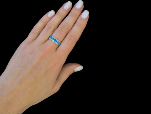 Blue Opal Ring Blue Horizon Silver Jewelry Wear Shot - Model Shot - Lefkara Silver