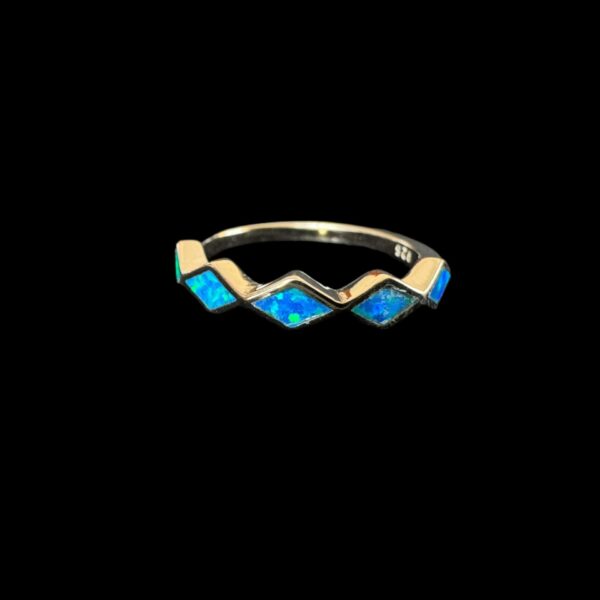 Blue Opal Ring Diamond Mosaic Silver Jewelry Product Shot - Isolated View - Lefkara Silver