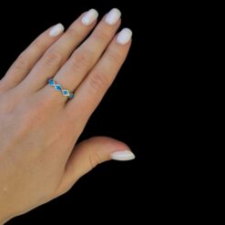 Blue Opal Ring Diamond Mosaic Silver Jewelry Wear Shot - Model Shot - Lefkara Silver