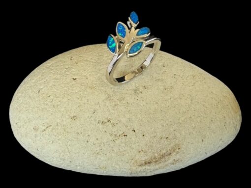 Blue Opal Ring Laurel Branch Silver Jewelry Display Shot - Prop Shot - Lefkara Silver