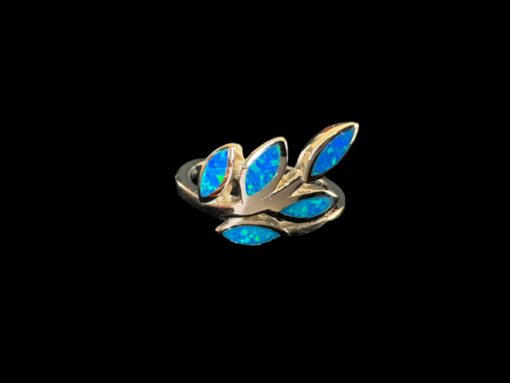 Blue Opal Ring Laurel Branch Silver Jewelry Product Shot - Isolated View - Lefkara Silver