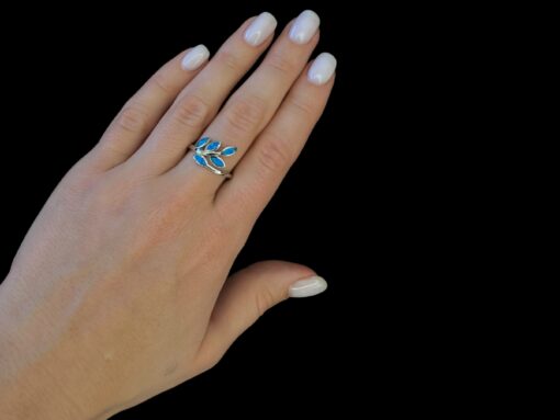 Blue Opal Ring Laurel Branch Silver Jewelry Wear Shot - Model Shot - Lefkara Silver