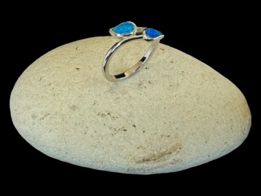 Blue Opal Ring Leaf Wrap Silver Jewelry Display Shot - Prop Shot - Lefkara Silver