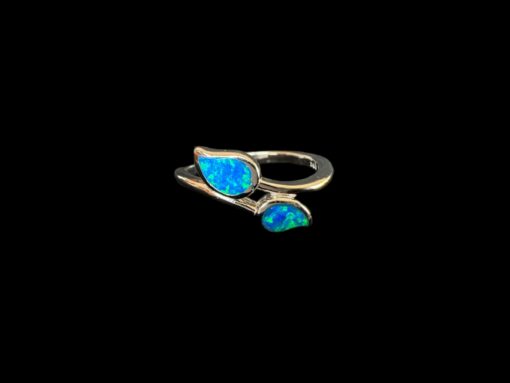 Blue Opal Ring Leaf Wrap Silver Jewelry Product Shot - Isolated View - Lefkara Silver