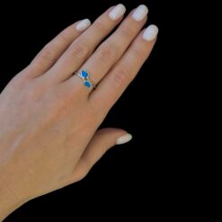 Blue Opal Ring Leaf Wrap Silver Jewelry Wear Shot - Model Shot - Lefkara Silver