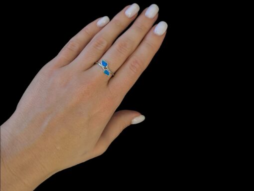 Blue Opal Ring Leaf Wrap Silver Jewelry Wear Shot - Model Shot - Lefkara Silver