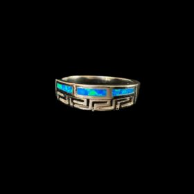 Blue Opal Ring Meander Shine Silver Jewelry Product Shot - Isolated View - Lefkara Silver