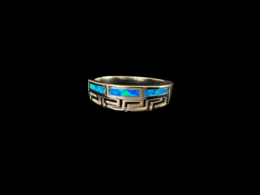 Blue Opal Ring Meander Shine Silver Jewelry Product Shot - Isolated View - Lefkara Silver