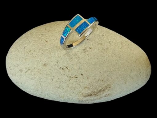 Blue Opal Ring Mosaic Band Silver Jewelry Display Shot - Prop Shot - Lefkara Silver