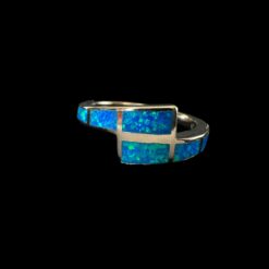 Blue Opal Ring Mosaic Band Silver Jewelry Product Shot - Isolated View - Lefkara Silver