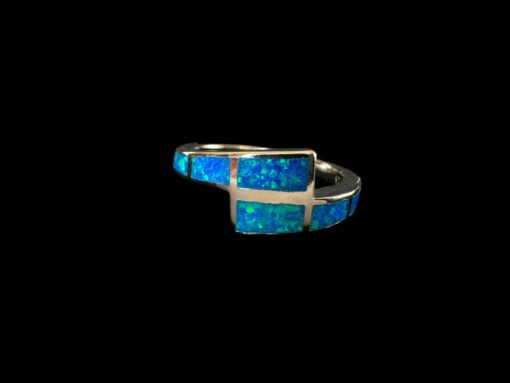 Blue Opal Ring Mosaic Band Silver Jewelry Product Shot - Isolated View - Lefkara Silver