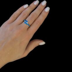 Blue Opal Ring Mosaic Band Silver Jewelry Wear Shot - Model Shot - Lefkara Silver