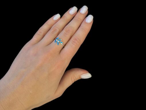 Blue Opal Ring Olive Branch Silver Jewelry Wear Shot - Model Shot - Lefkara Silver