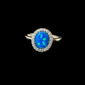 Blue Opal Ring Oval Cluster Silver Jewelry Product Shot - Isolated View - Lefkara Silver