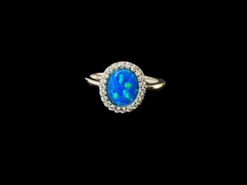 Blue Opal Ring Oval Cluster Silver Jewelry Product Shot - Isolated View - Lefkara Silver