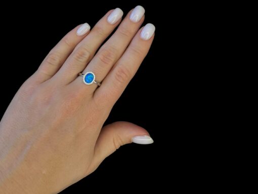 Blue Opal Ring Oval Cluster - Image 2