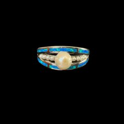 Blue Opal Ring Secret Lagoon Silver Jewelry Product Shot - Isolated View - Lefkara Silver