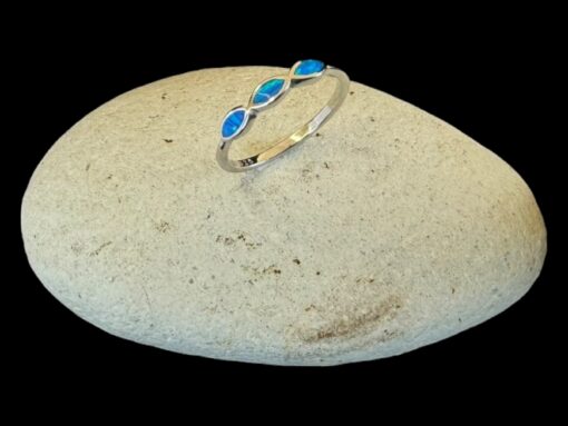 Blue Opal Ring Tranquil Wave Silver Jewelry Display Shot - Prop Shot - Lefkara Silver