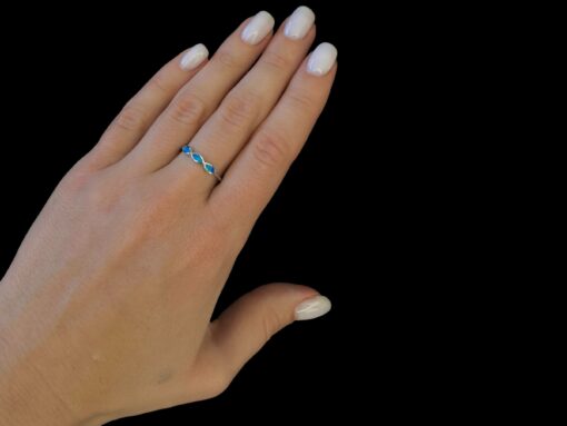 Blue Opal Ring Tranquil Wave Silver Jewelry Wear Shot - Model Shot - Lefkara Silver