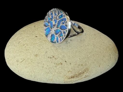 Blue Opal Ring Tree of Life Portal Silver Jewelry Display Shot - Prop Shot - Lefkara Silver