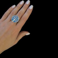 Blue Opal Ring Tree of Life Portal Silver Jewelry Wear Shot - Model Shot - Lefkara Silver