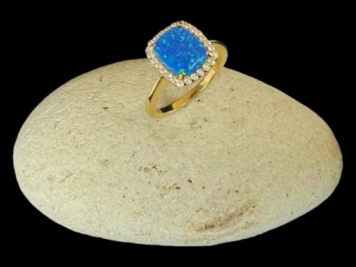 Blue Opal Ring Vintage Glamour Gold Plated Jewelry Display Shot - Prop Shot - Lefkara Silver