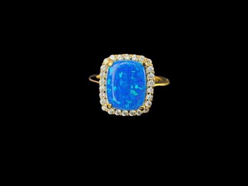 Blue Opal Ring Vintage Glamour Gold Plated Jewelry Product Shot - Isolated View - Lefkara Silver