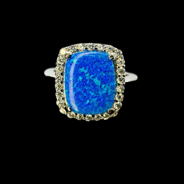 Blue Opal Ring Vintage Glamour Silver Jewelry Product Shot - Isolated View - Lefkara Silver