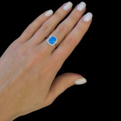 Blue Opal Ring Vintage Glamour Silver Jewelry Wear Shot - Model Shot - Lefkara Silver