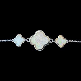 White Opal Bracelet Clover Bloom Silver Jewelry Product Shot - Isolated View - Lefkara Silver