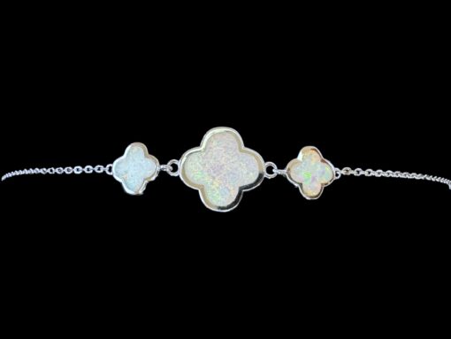 White Opal Bracelet Clover Bloom Silver Jewelry Product Shot - Isolated View - Lefkara Silver