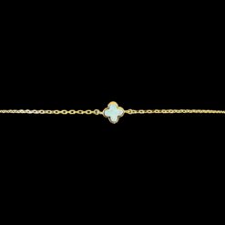 White Opal Bracelet Clover Elegance Gold Plated Jewelry Product Shot - Isolated View - Lefkara Silver