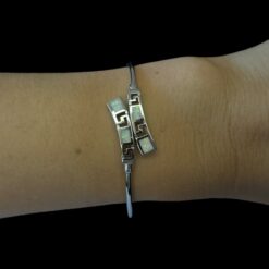 White Opal Bracelet Meander Crossover Silver Jewelry Wear Shot - Model Shot - Lefkara Silver