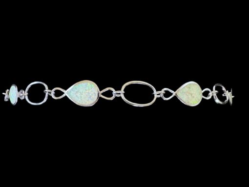 White Opal Bracelet Opalescent Links Silver Jewelry Product Shot - Isolated View - Lefkara Silver