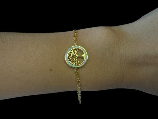 White Opal Bracelet Radiant Tree of Life Gold Plated Jewelry Wear Shot - Model Shot - Lefkara Silver