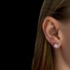 White Opal Earrings Clover Bloom Silver Jewelry Wear Shot - Model Shot - Lefkara Silver