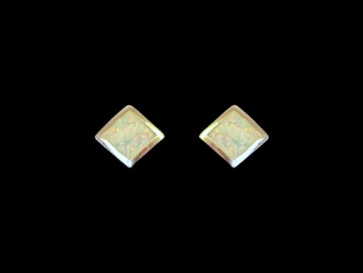 White Opal Earrings Diamond Studs Silver Jewelry Product Shot - Isolated View - Lefkara Silver