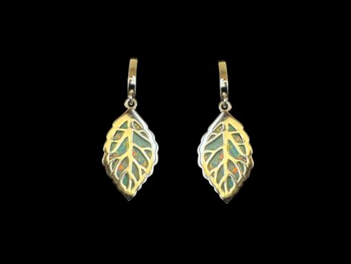 White Opal Earrings Leafy Veil Silver Jewelry Product Shot - Isolated View - Lefkara Silver