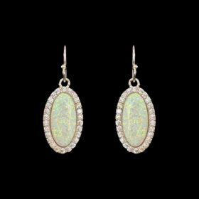 White Opal Earrings Oval Shine Silver Jewelry Product Shot - Isolated View - Lefkara Silver