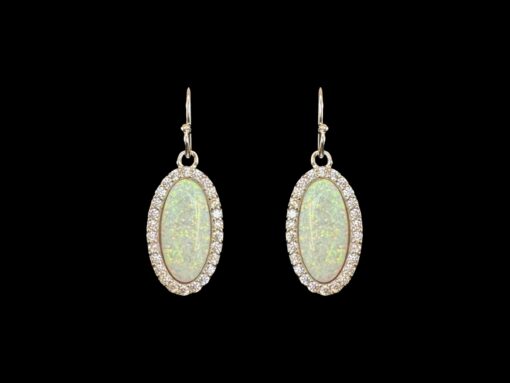 White Opal Earrings Oval Shine Silver Jewelry Product Shot - Isolated View - Lefkara Silver