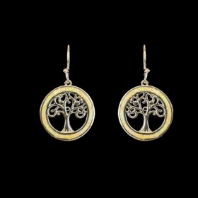 White Opal Earrings Tree of Life Halo Silver Jewelry Product Shot - Isolated View - Lefkara Silver