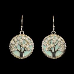 White Opal Earrings Tree of Life Sparkles Silver Jewelry Product Shot - Isolated View - Lefkara Silver