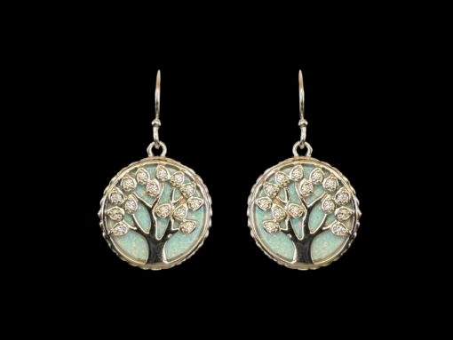 White Opal Earrings Tree of Life Sparkles Silver Jewelry Product Shot - Isolated View - Lefkara Silver