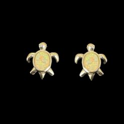 White Opal Earrings Turtle Tale Silver Jewelry Product Shot - Isolated View - Lefkara Silver